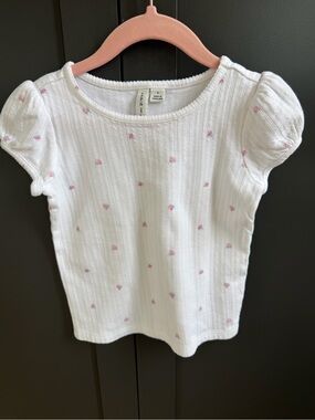 Janie and Jack White Puff-Sleeve Kids Top with Pink Floral Embroidery | 3